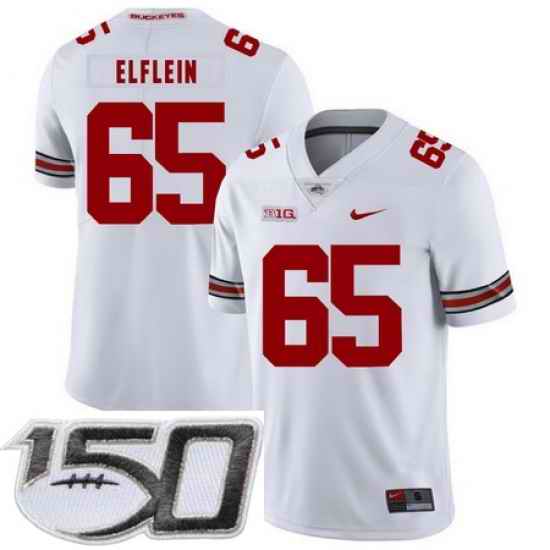 Ohio State Buckeyes 65 Pat Elflein White Nike College Football Stitched 150th Anniversary Patch Jersey